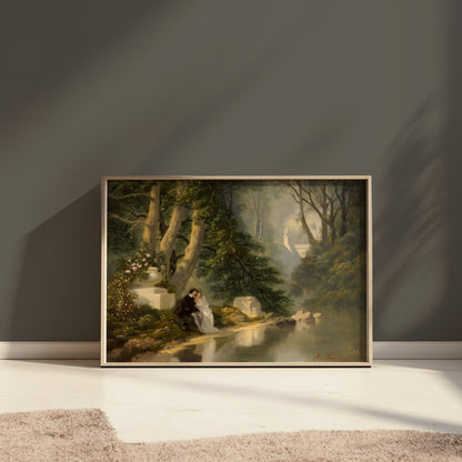Premium Poster of Romantic Forest Landscape with Lovers Painting Posters