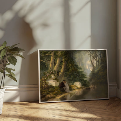 Premium Poster of Romantic Forest Landscape with Lovers Painting Posters