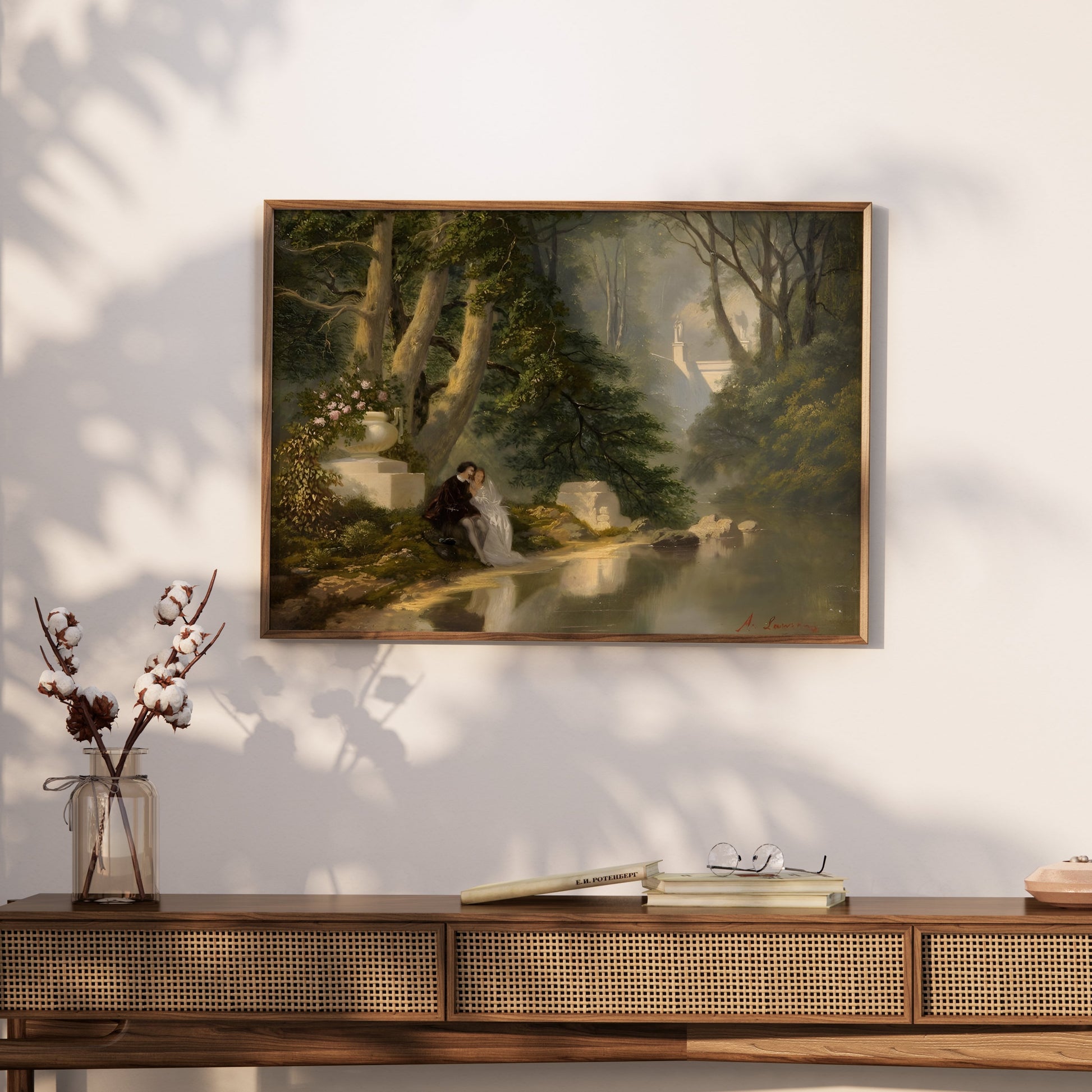 Premium Poster of Romantic Forest Landscape with Lovers Painting Posters