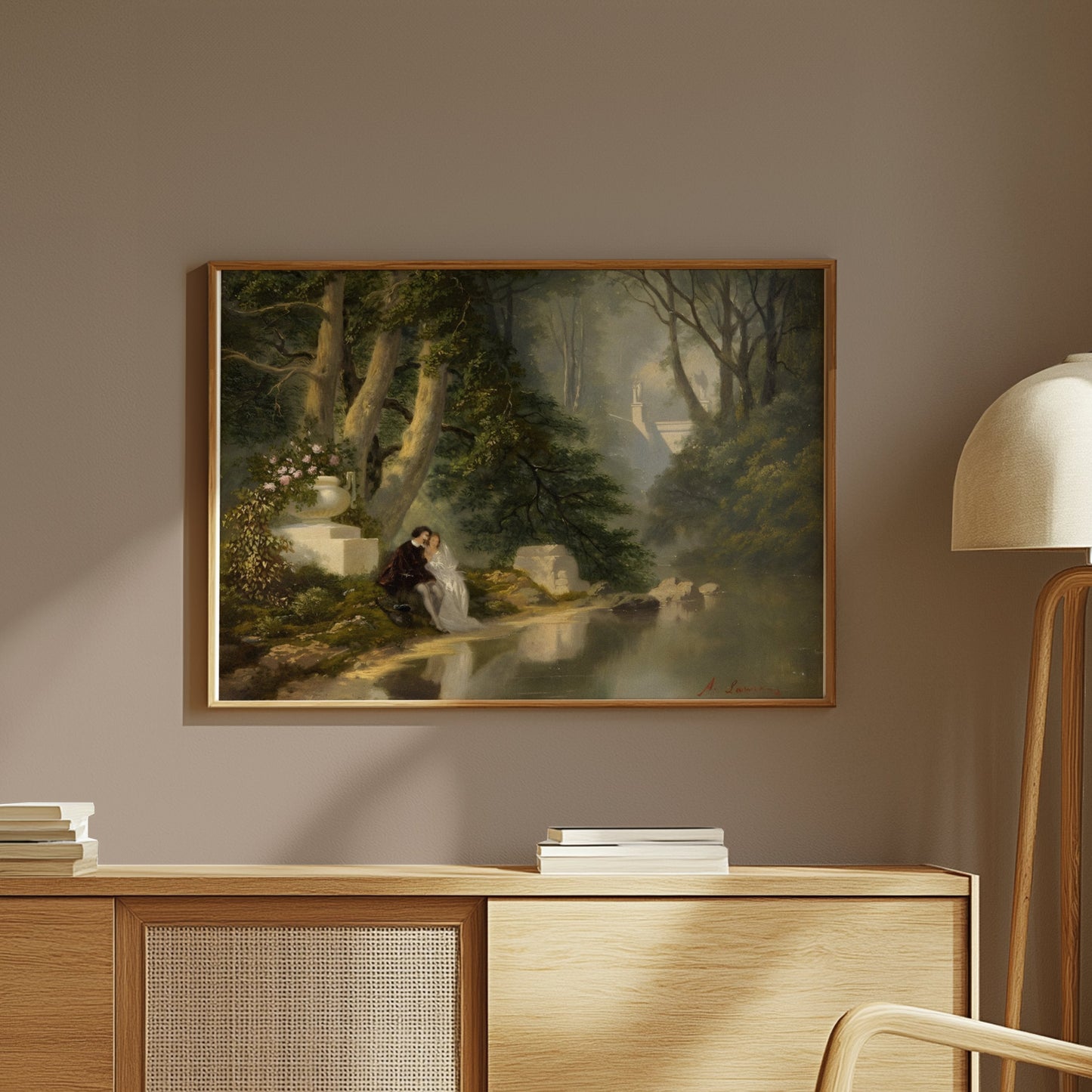 Premium Poster of Romantic Forest Landscape with Lovers Painting Posters