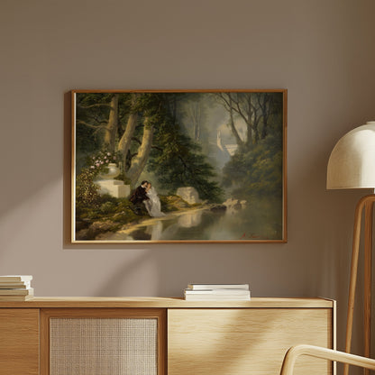 Premium Poster of Romantic Forest Landscape with Lovers Painting Posters