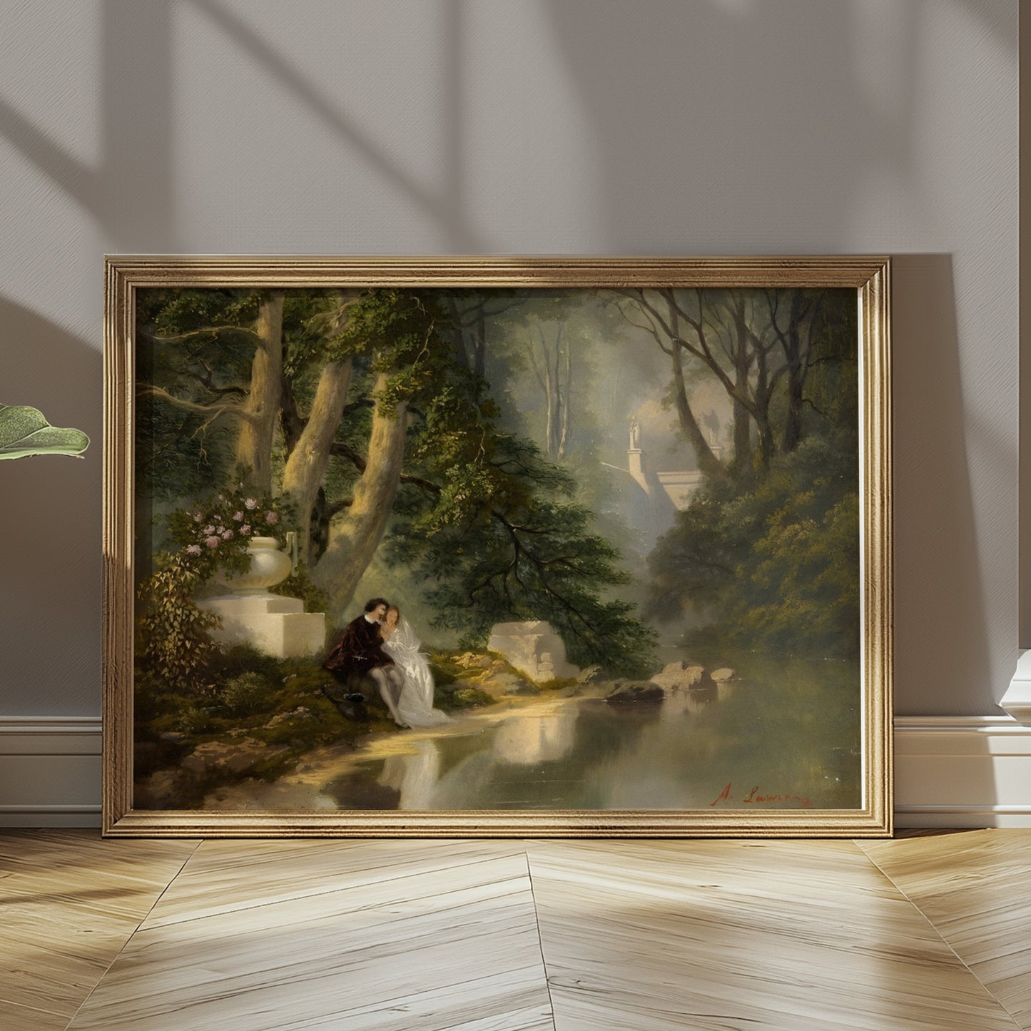 Premium Poster of Romantic Forest Landscape with Lovers Painting Posters