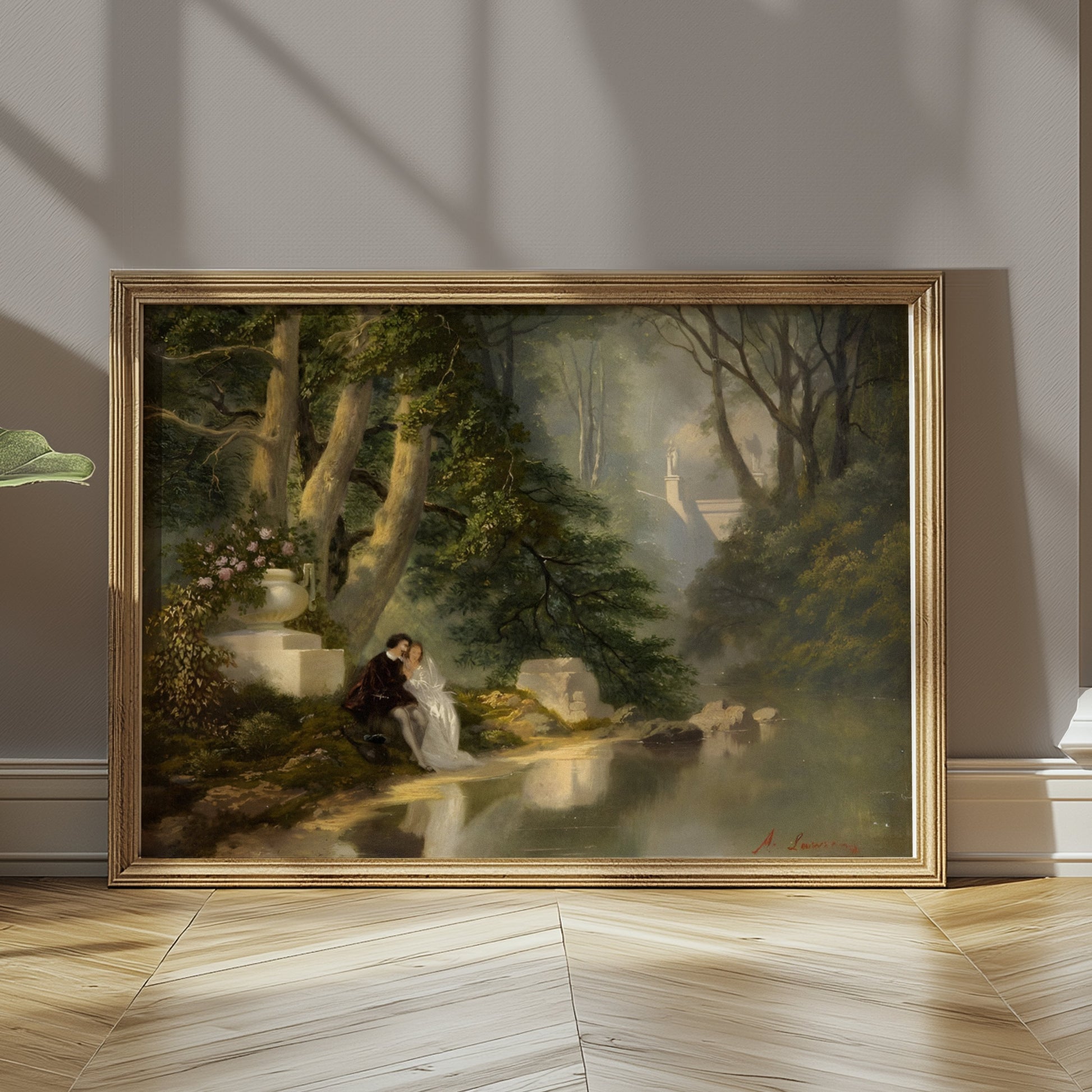 Premium Poster of Romantic Forest Landscape with Lovers Painting Posters