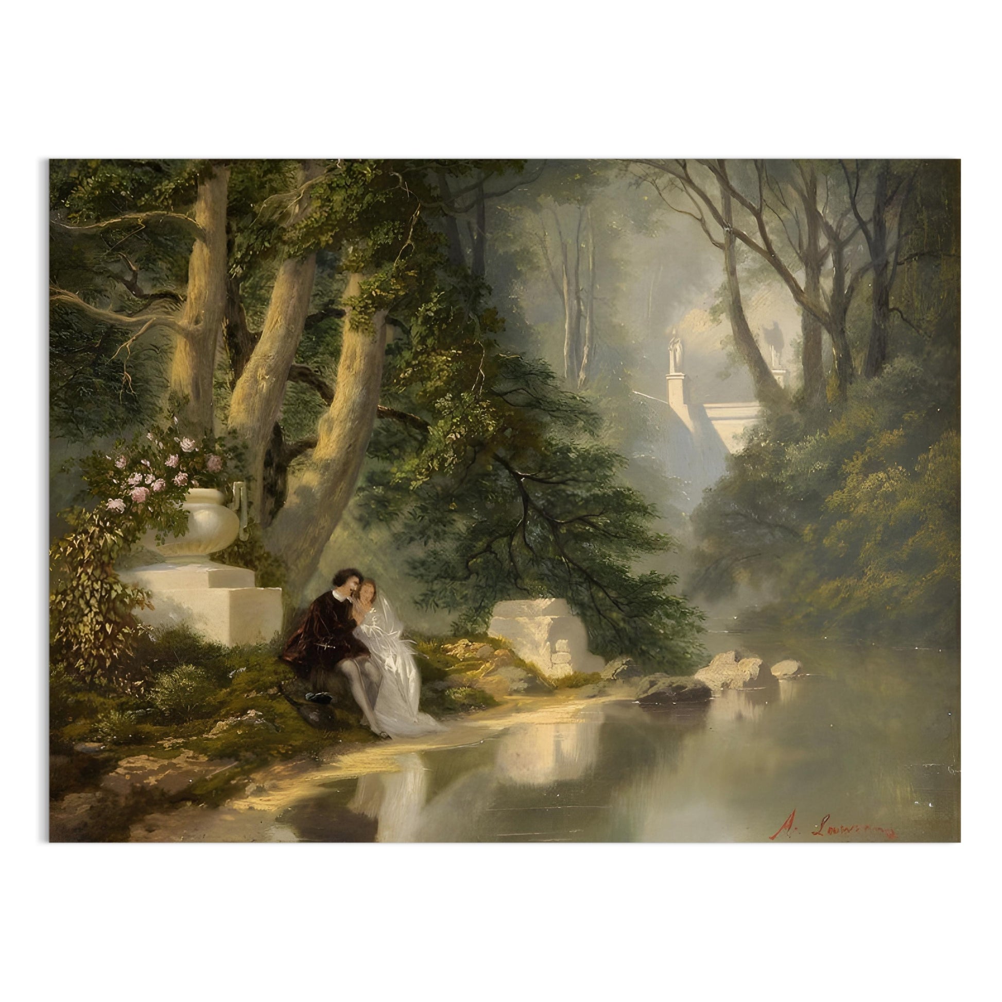 Premium Poster of Romantic Forest Landscape with Lovers Painting Posters