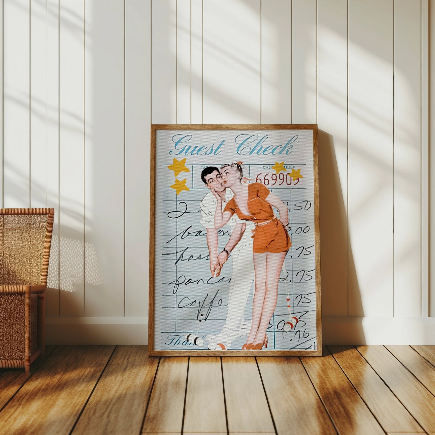 Premium Poster of Romantic Retro Couple on Guest Check Posters