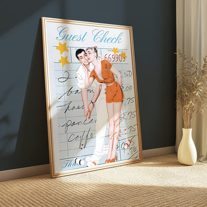 Premium Poster of Romantic Retro Couple on Guest Check Posters