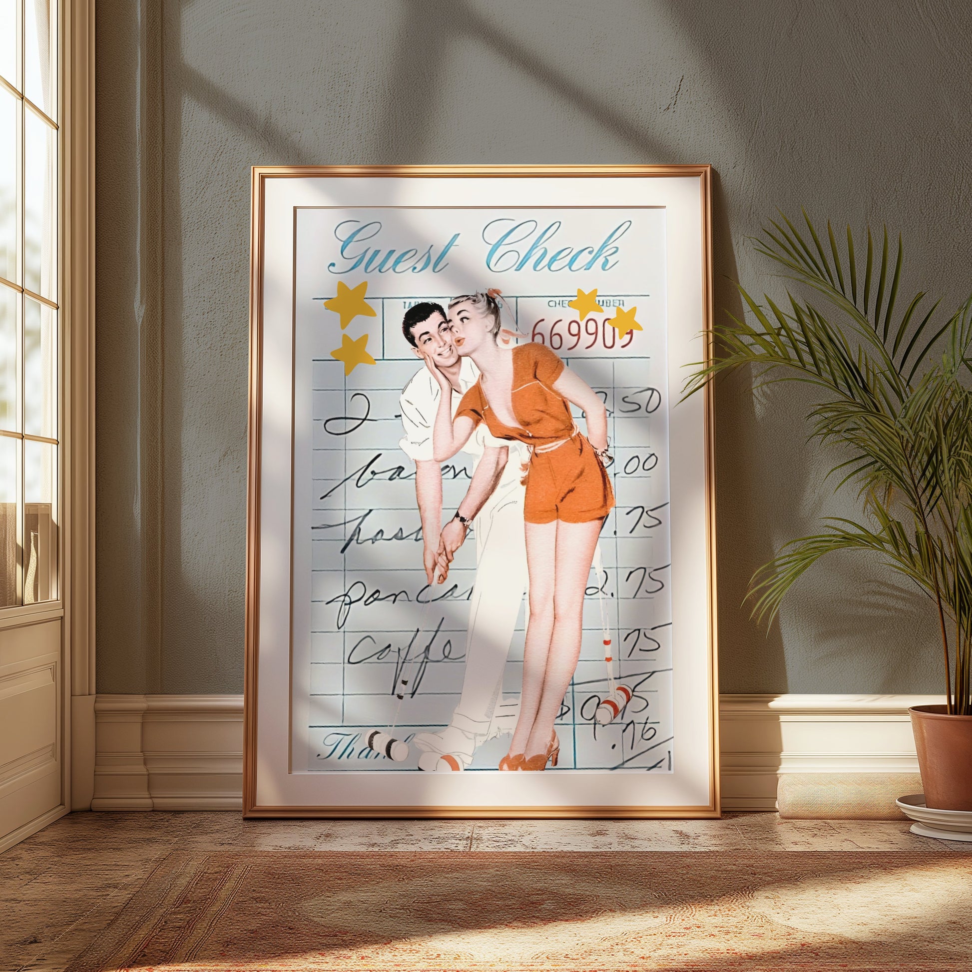 Premium Poster of Romantic Retro Couple on Guest Check Posters