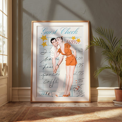 Premium Poster of Romantic Retro Couple on Guest Check Posters