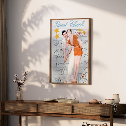 Premium Poster of Romantic Retro Couple on Guest Check Posters