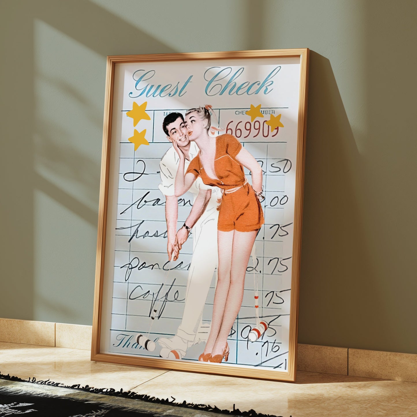 Premium Poster of Romantic Retro Couple on Guest Check Posters