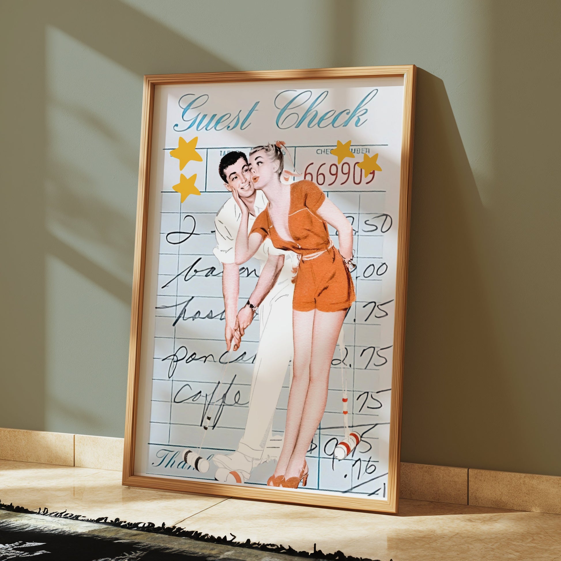Premium Poster of Romantic Retro Couple on Guest Check Posters