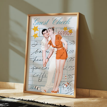 Premium Poster of Romantic Retro Couple on Guest Check Posters