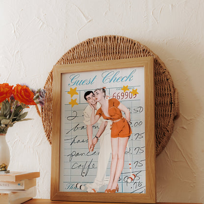 Premium Poster of Romantic Retro Couple on Guest Check Posters