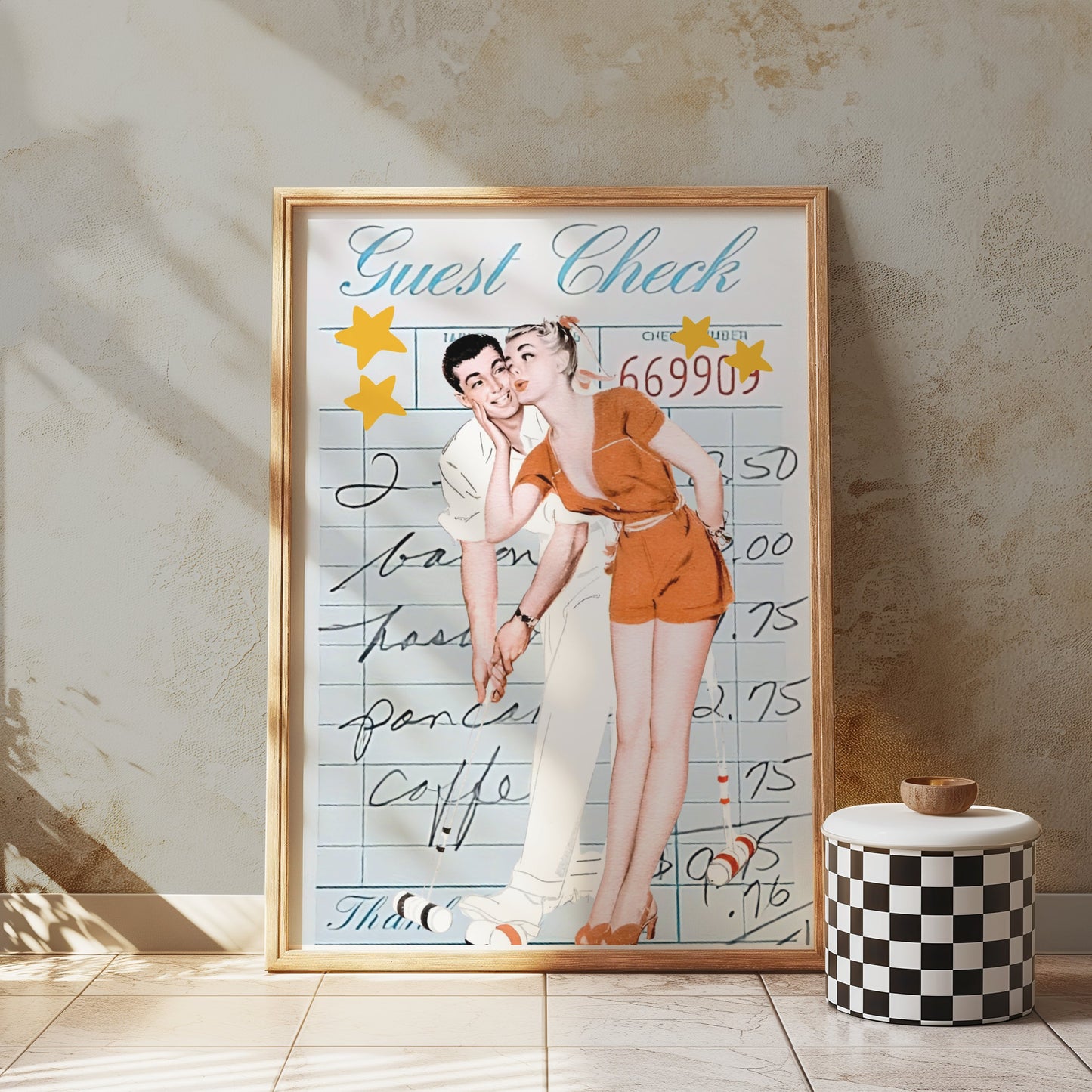 Premium Poster of Romantic Retro Couple on Guest Check Posters