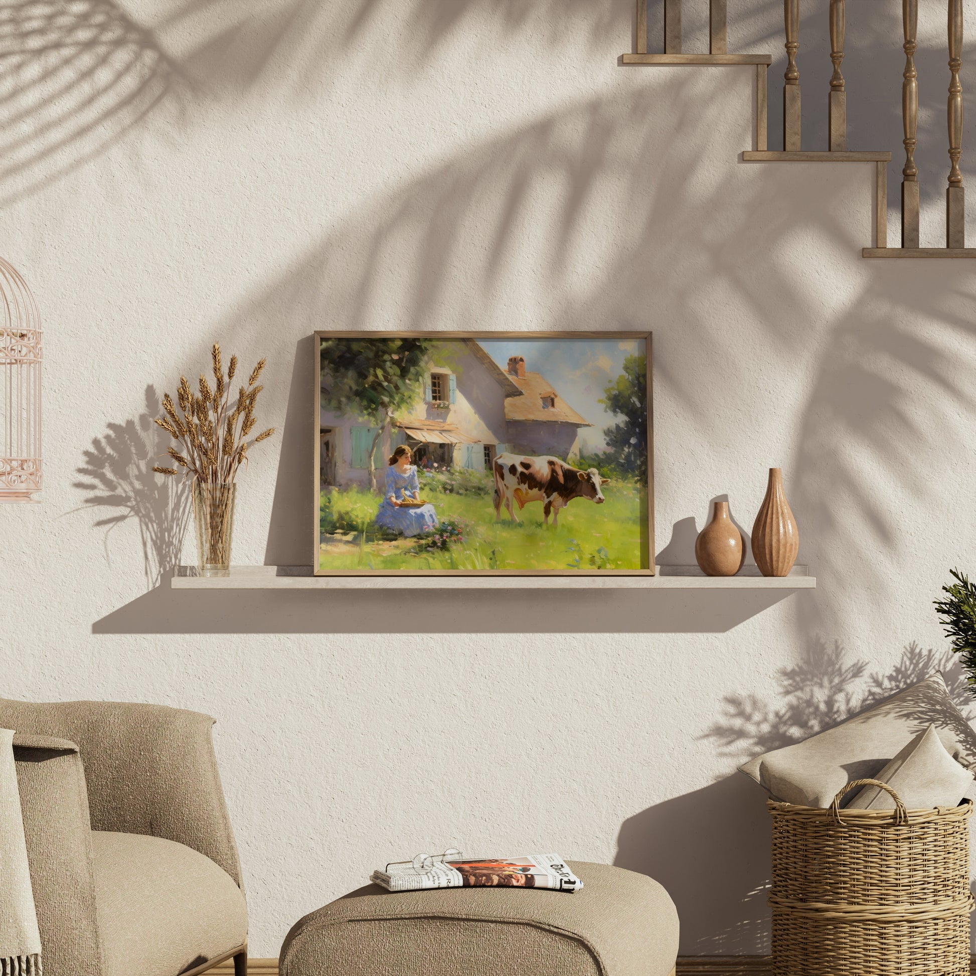 Premium Poster of Rustic Country House and Farm Life Art Print Posters