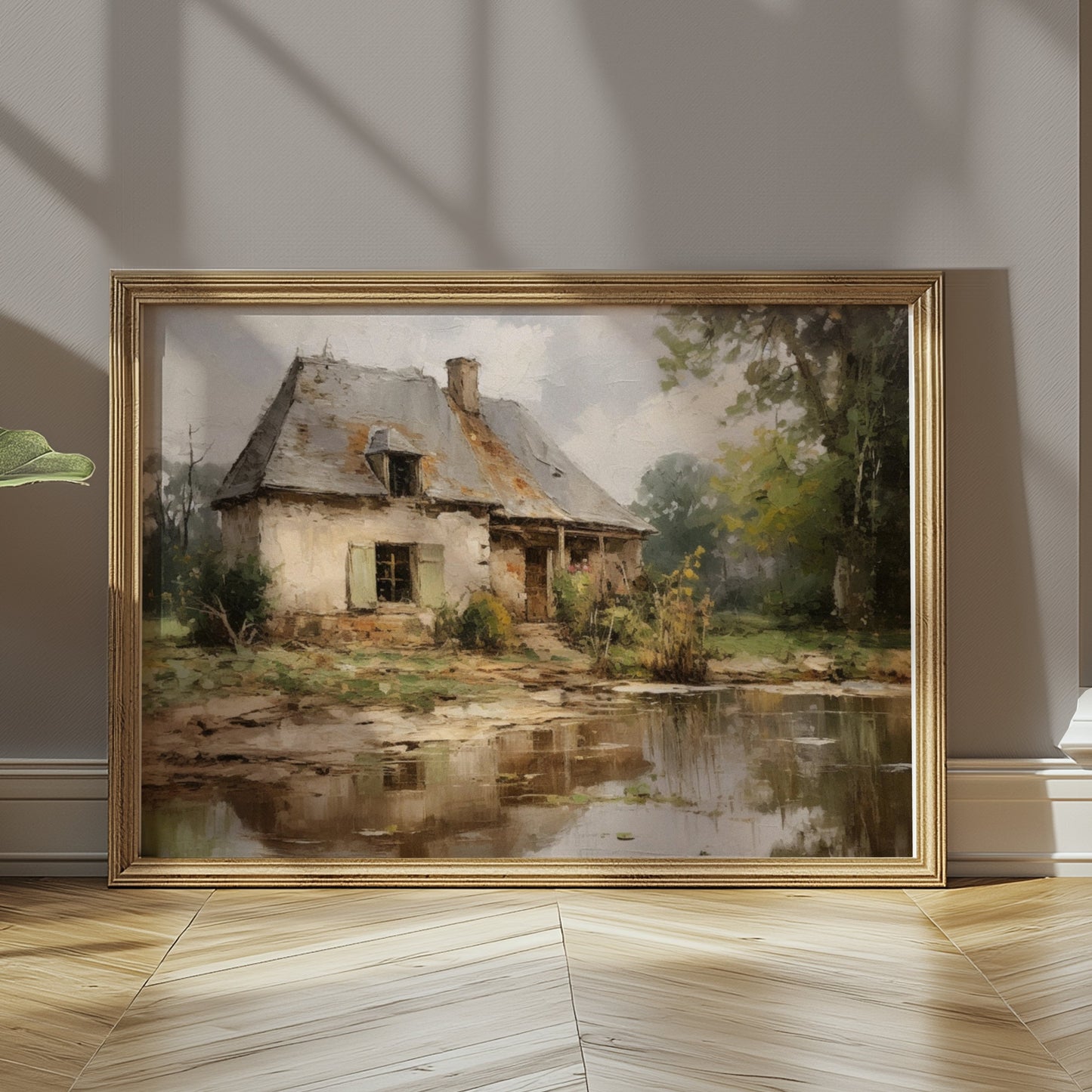 Premium Poster of Rustic Countryside Cottage with Pond Art Posters