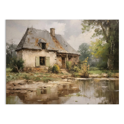 Premium Poster of Rustic Countryside Cottage with Pond Art Posters