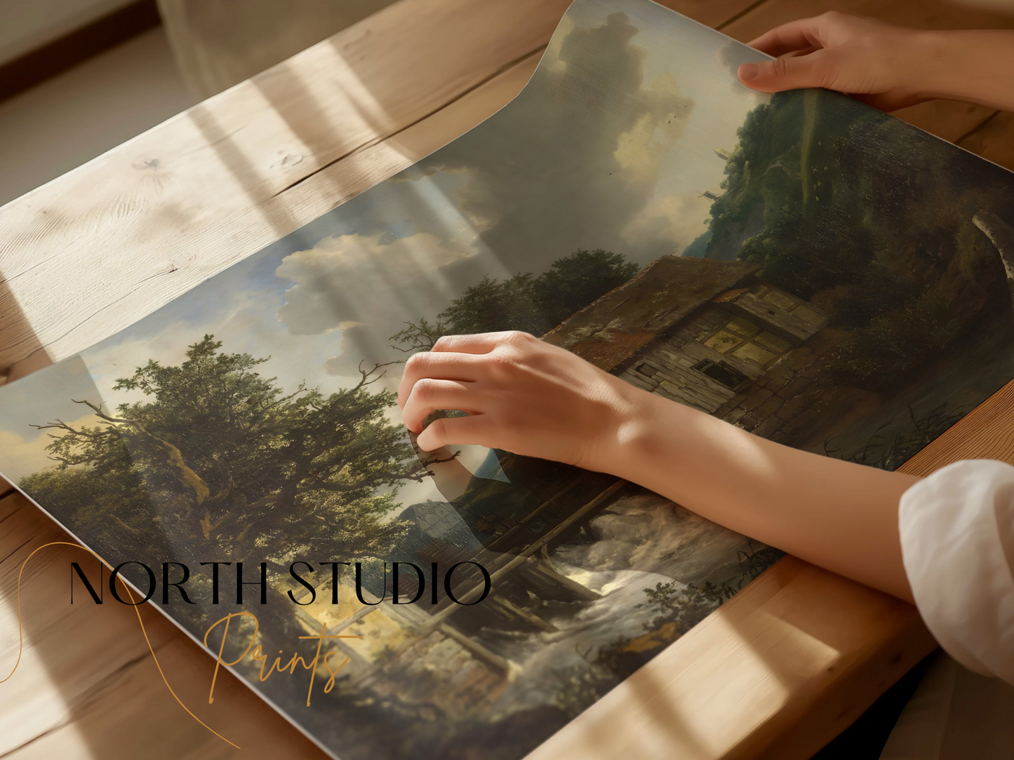 Premium Poster of Rustic Countryside Cottage with Watermill Wall Posters