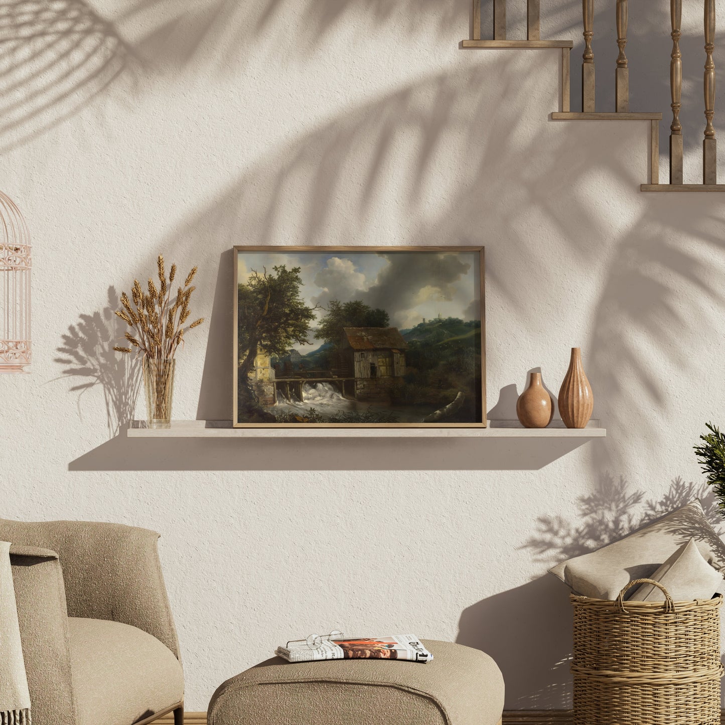 Premium Poster of Rustic Countryside Cottage with Watermill Wall Posters
