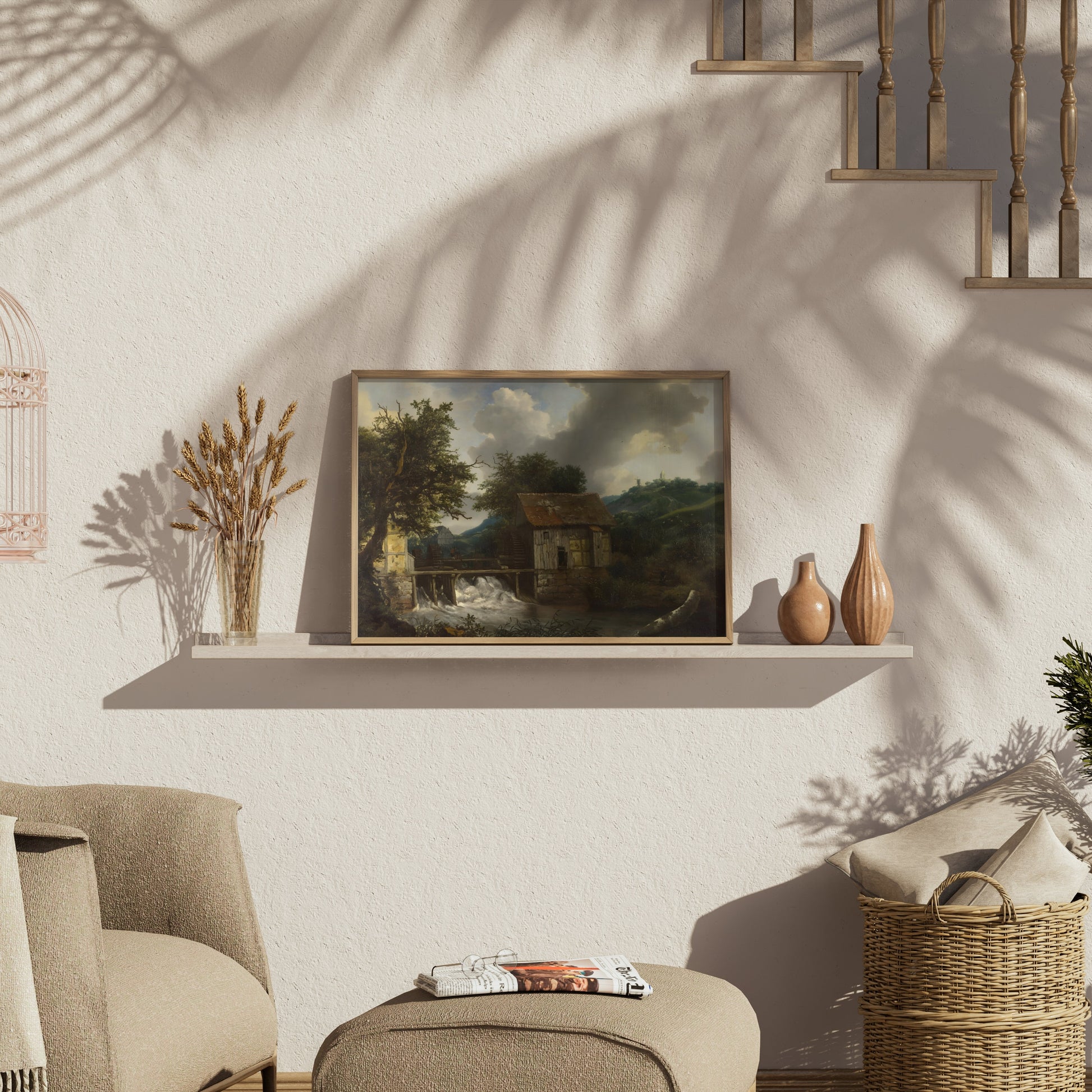 Premium Poster of Rustic Countryside Cottage with Watermill Wall Posters