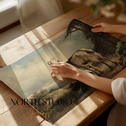 Premium Poster of Rustic Goats in Countryside Landscape Art Posters