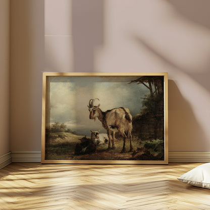 Premium Poster of Rustic Goats in Countryside Landscape Art Posters