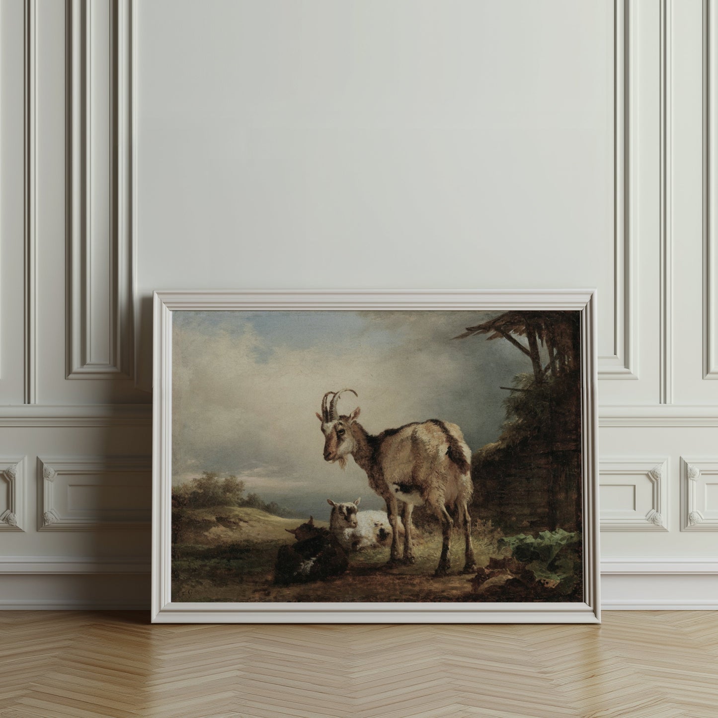Premium Poster of Rustic Goats in Countryside Landscape Art Posters
