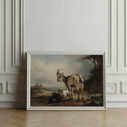 Premium Poster of Rustic Goats in Countryside Landscape Art Posters