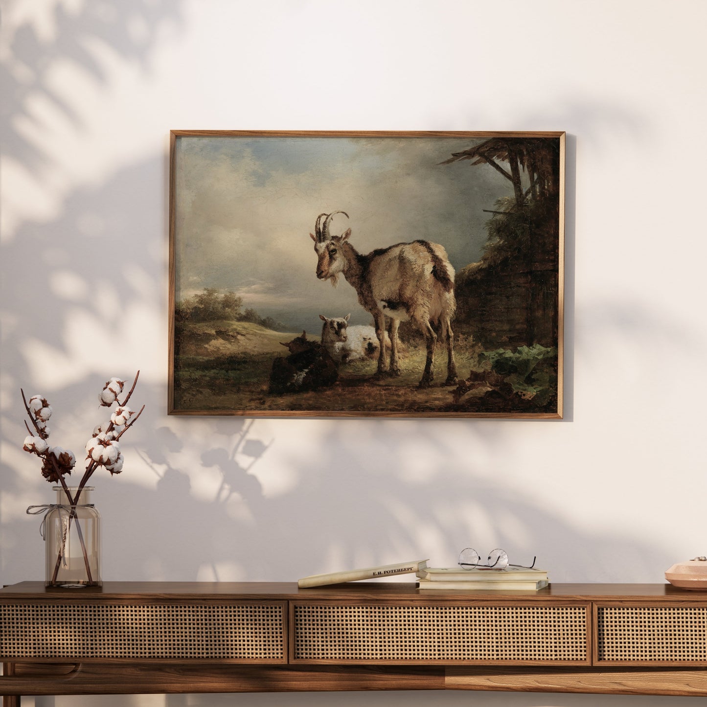 Premium Poster of Rustic Goats in Countryside Landscape Art Posters