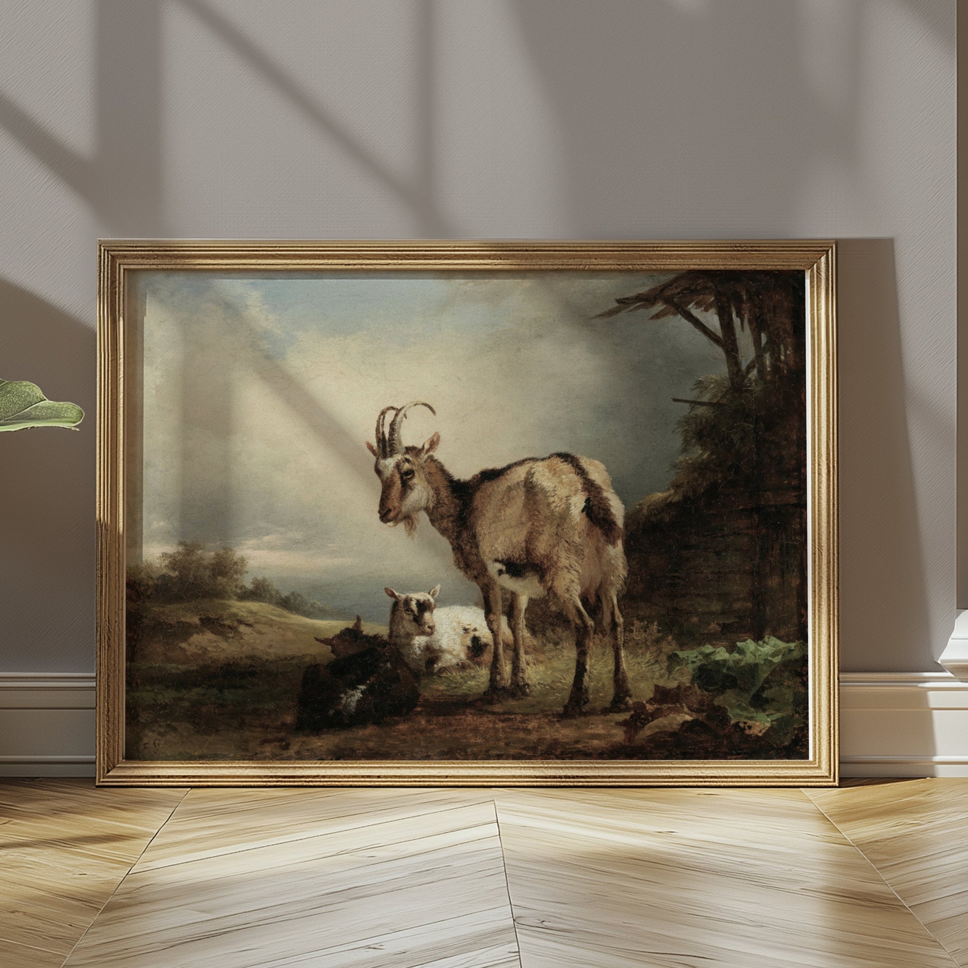 Premium Poster of Rustic Goats in Countryside Landscape Art Posters