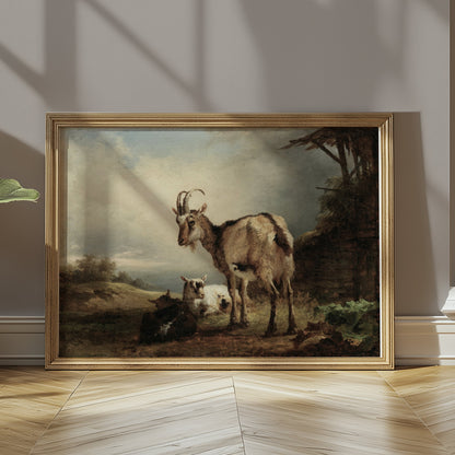 Premium Poster of Rustic Goats in Countryside Landscape Art Posters