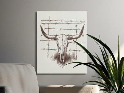 Premium Poster of Rustic Vintage Longhorn Skull Barbed Wire Wall Art Canvas Wraps