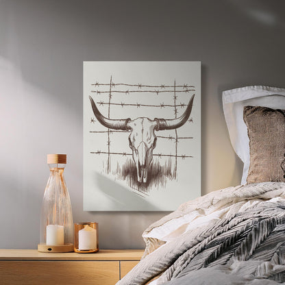 Premium Poster of Rustic Vintage Longhorn Skull Barbed Wire Wall Art Canvas Wraps