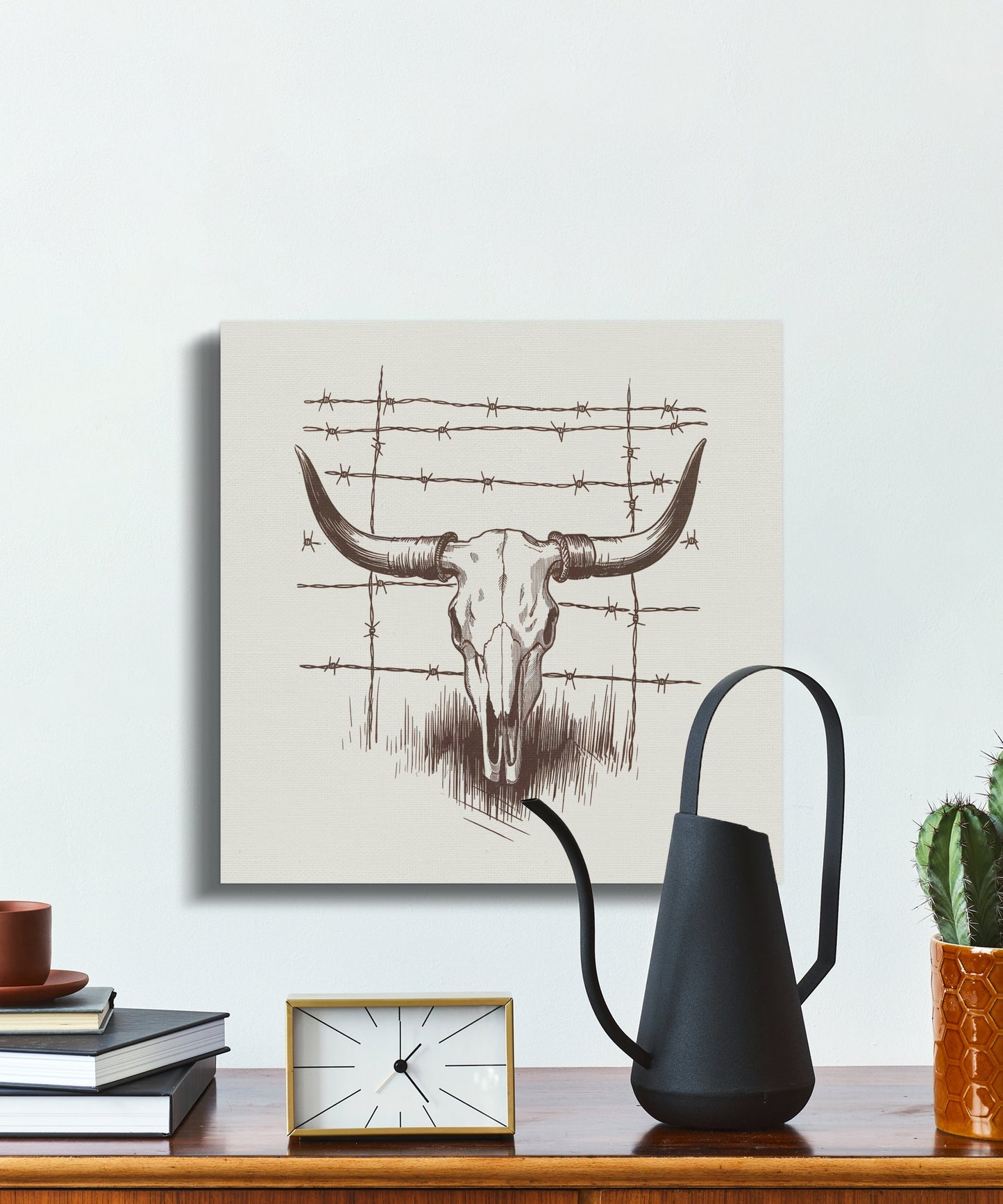 Premium Poster of Rustic Vintage Longhorn Skull Barbed Wire Wall Art Canvas Wraps