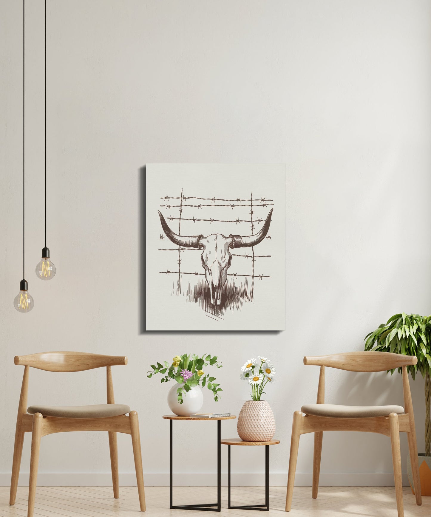 Premium Poster of Rustic Vintage Longhorn Skull Barbed Wire Wall Art Canvas Wraps