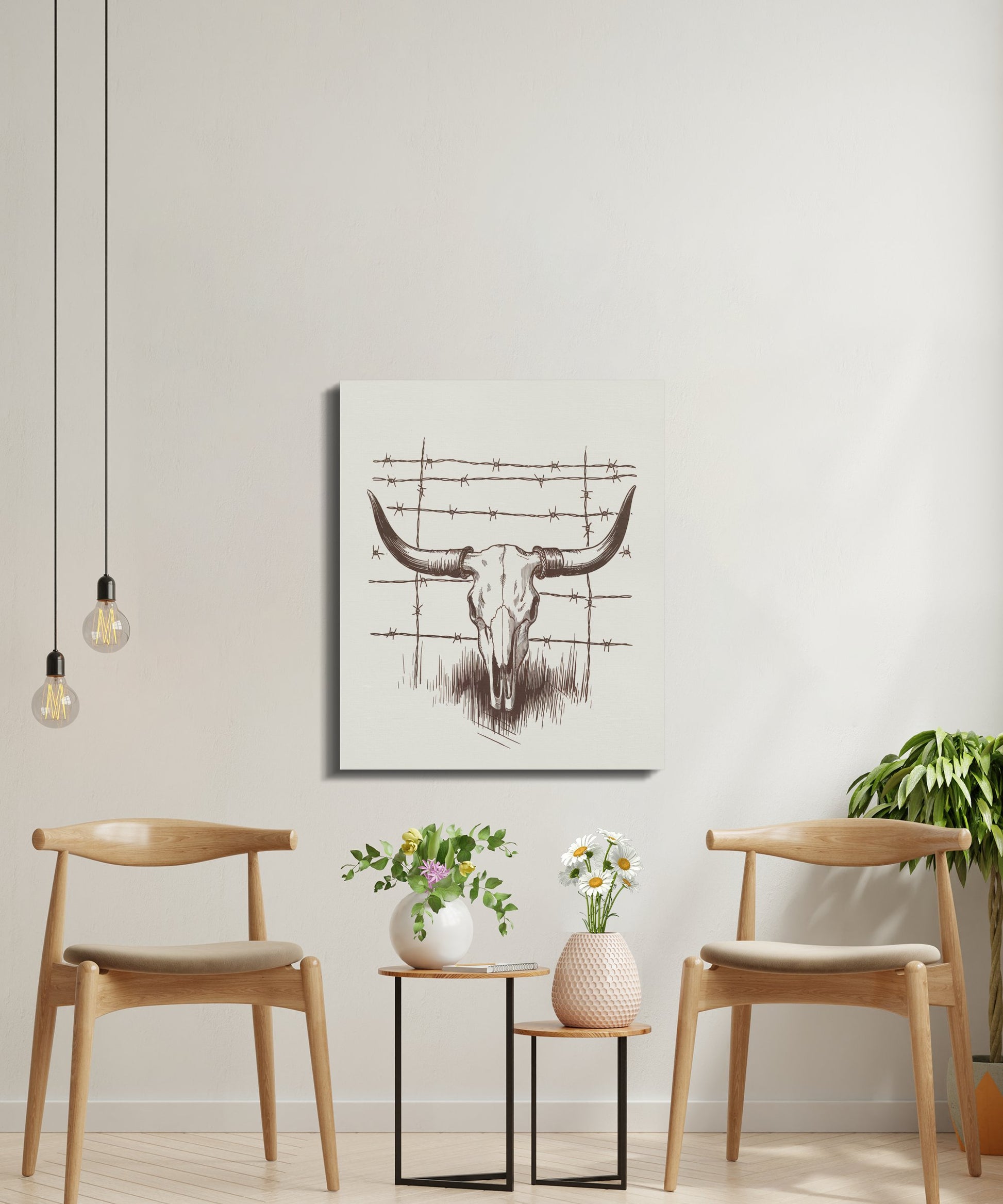 Premium Poster of Rustic Vintage Longhorn Skull Barbed Wire Wall Art Canvas Wraps
