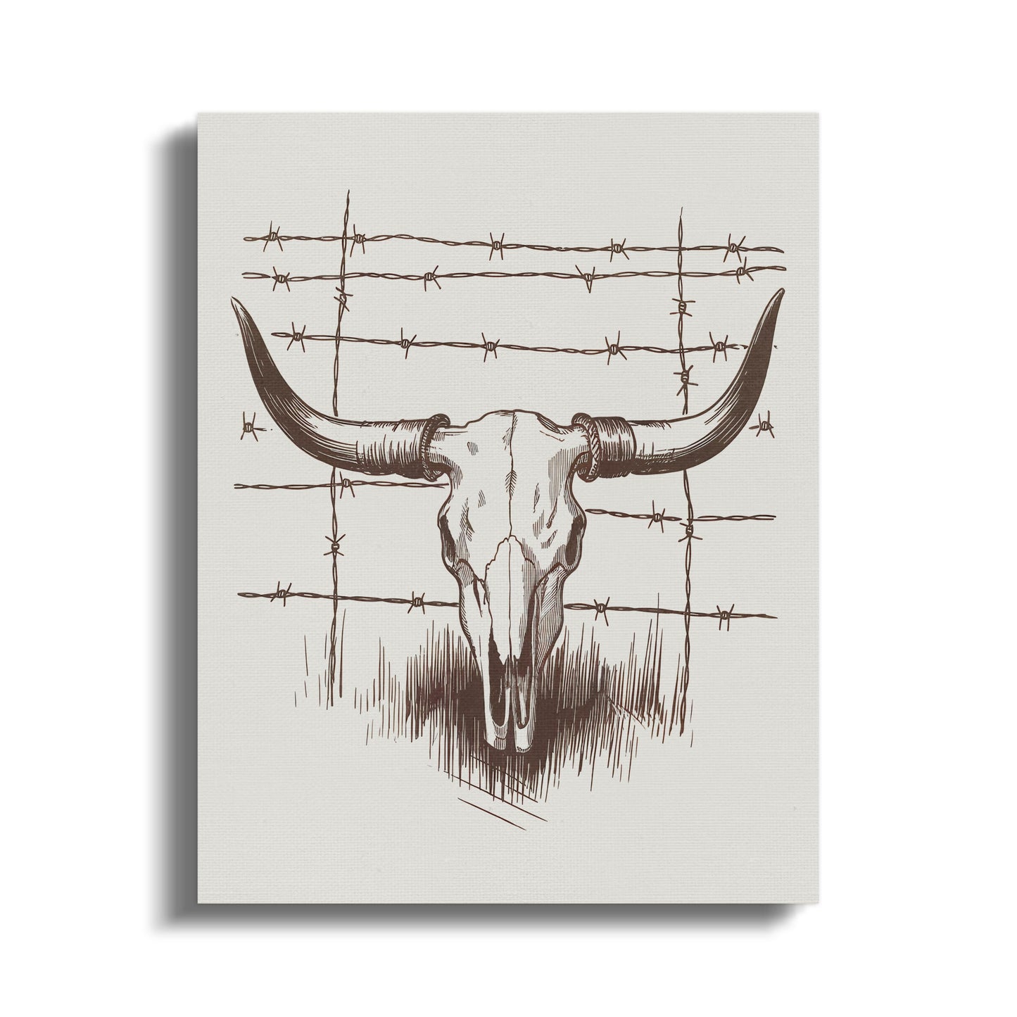 Premium Poster of Rustic Vintage Longhorn Skull Barbed Wire Wall Art Canvas Wraps