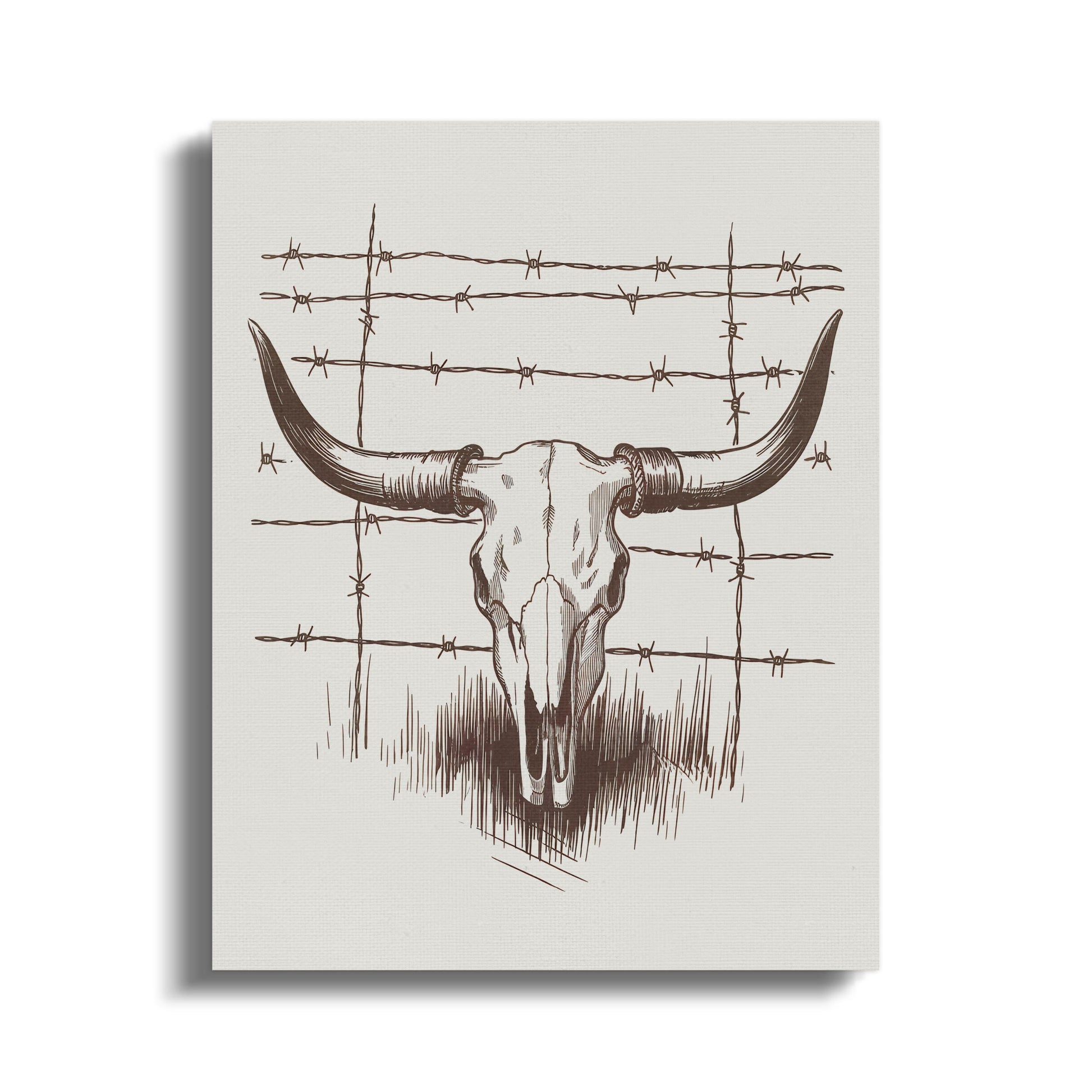 Premium Poster of Rustic Vintage Longhorn Skull Barbed Wire Wall Art Canvas Wraps