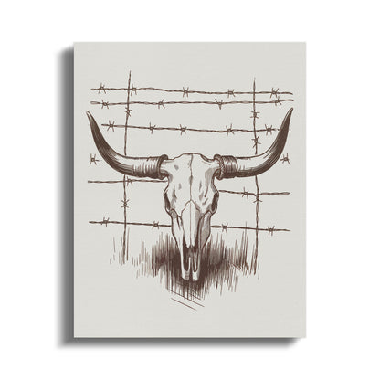 Premium Poster of Rustic Vintage Longhorn Skull Barbed Wire Wall Art Canvas Wraps