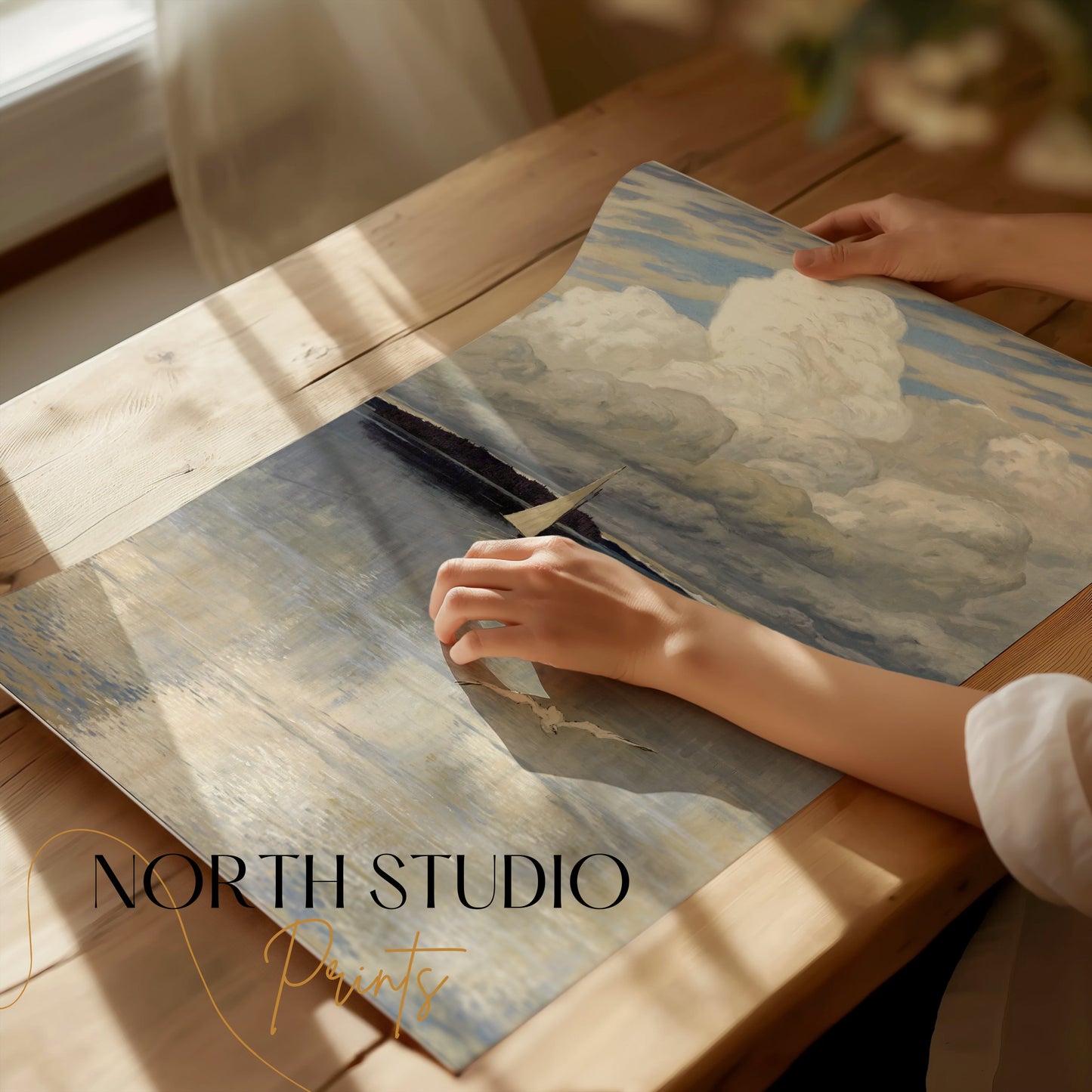 Premium Poster of Sailboat in Tranquil Sea with Clouds Posters