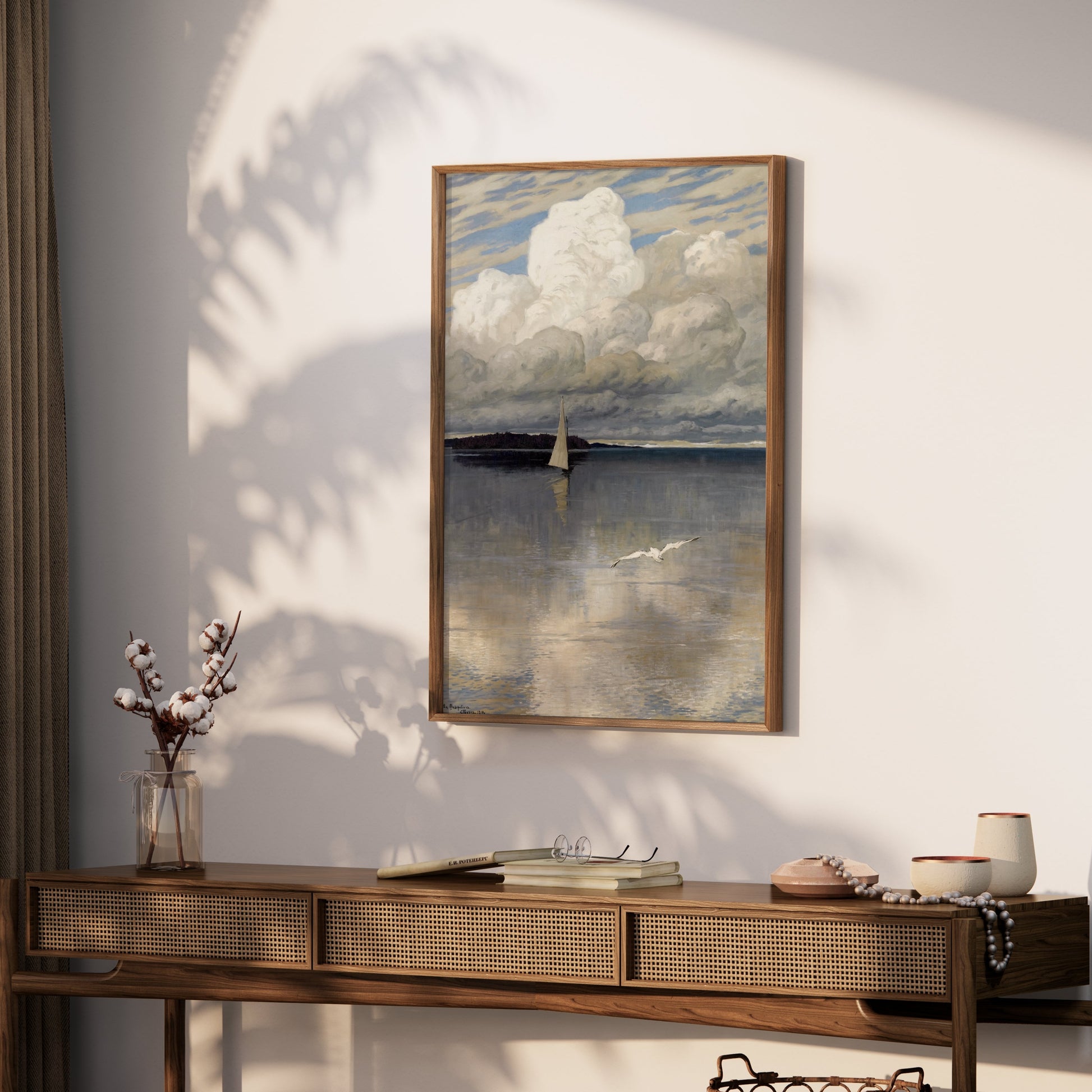 Premium Poster of Sailboat in Tranquil Sea with Clouds Posters