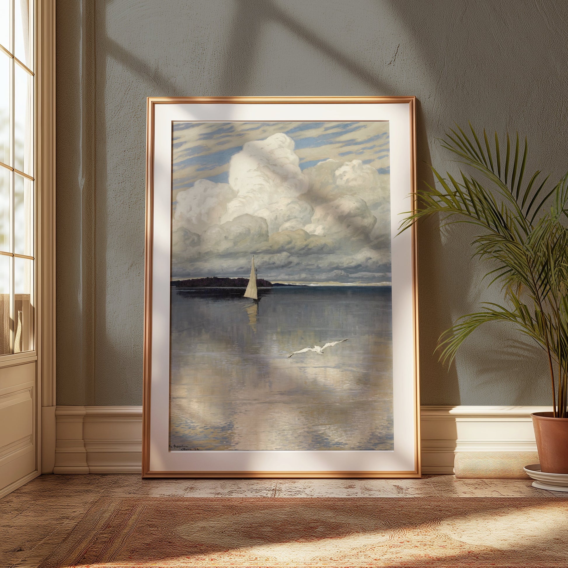 Premium Poster of Sailboat in Tranquil Sea with Clouds Posters