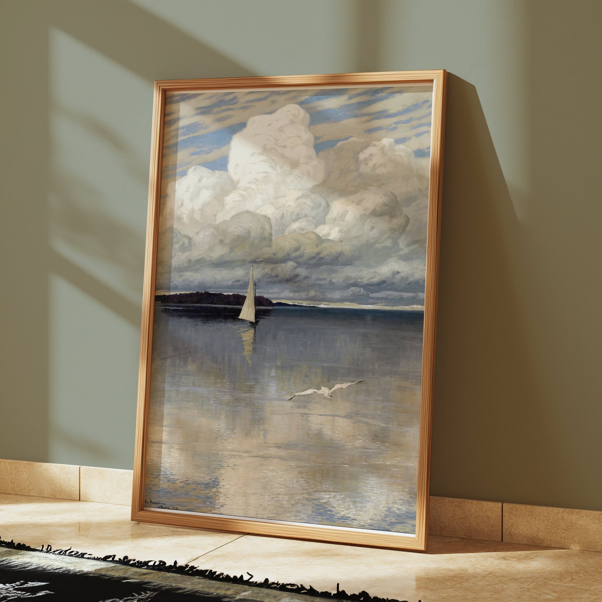 Premium Poster of Sailboat in Tranquil Sea with Clouds Posters