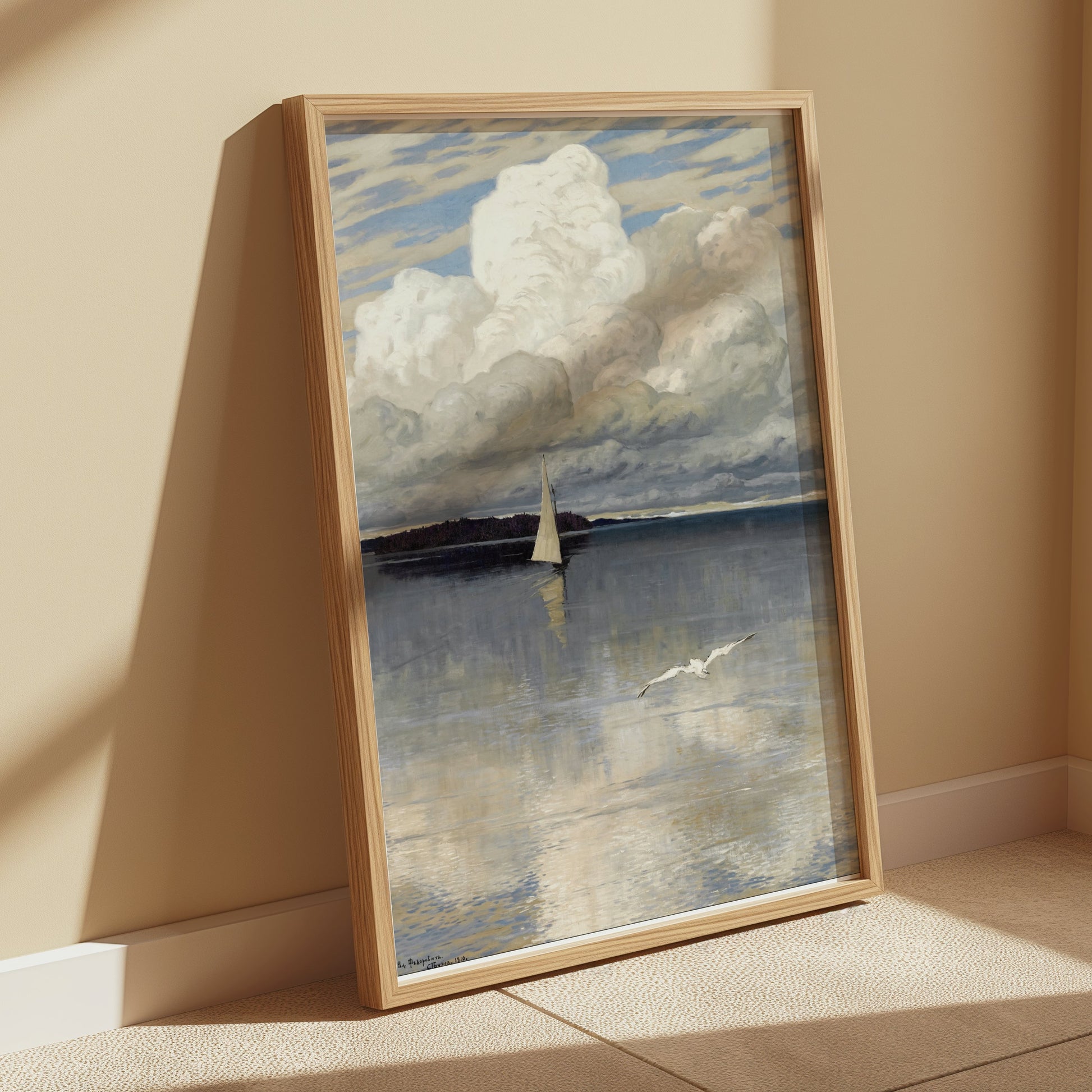 Premium Poster of Sailboat in Tranquil Sea with Clouds Posters