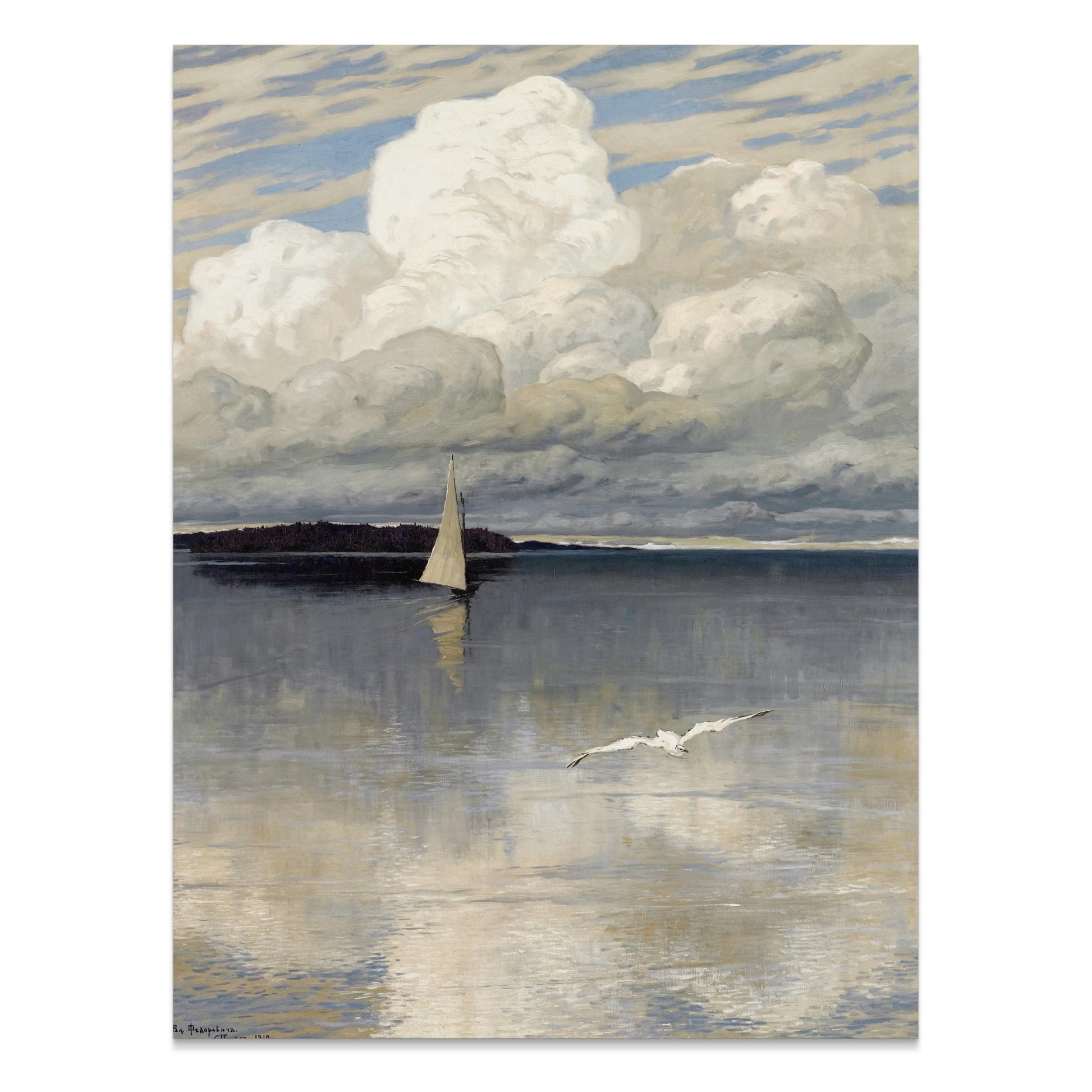 Premium Poster of Sailboat in Tranquil Sea with Clouds Posters
