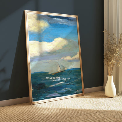 Premium Poster of Sailboat on Ocean with Inspiring Sea Quote Posters