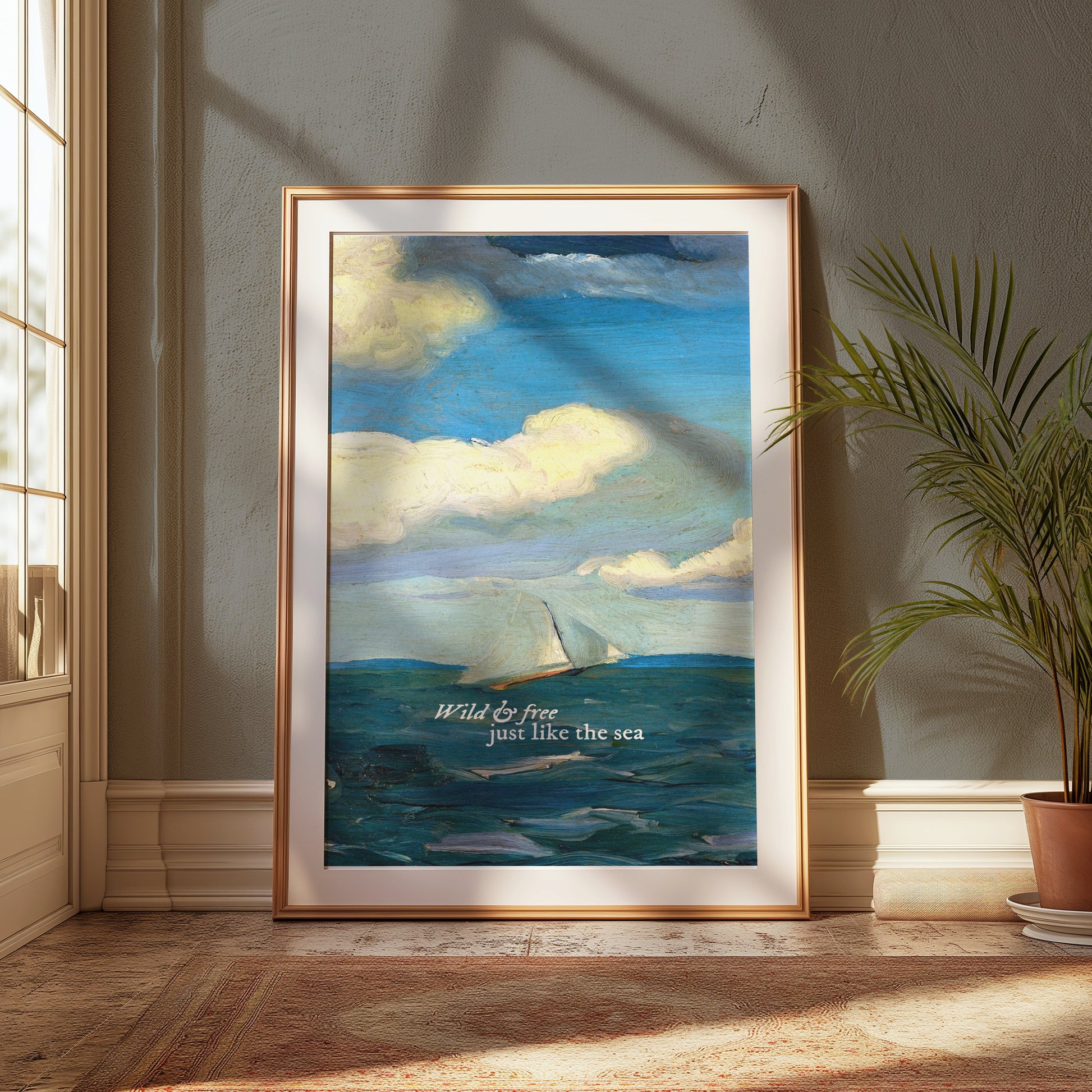Premium Poster of Sailboat on Ocean with Inspiring Sea Quote Posters