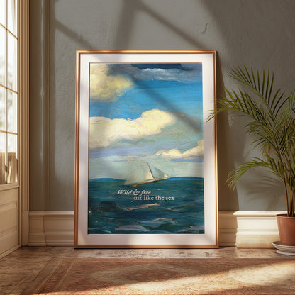 Premium Poster of Sailboat on Ocean with Inspiring Sea Quote Posters