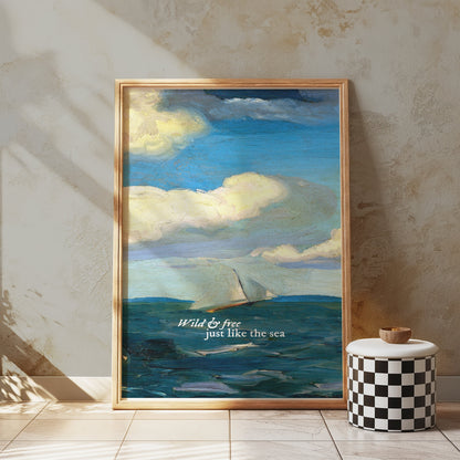 Premium Poster of Sailboat on Ocean with Inspiring Sea Quote Posters