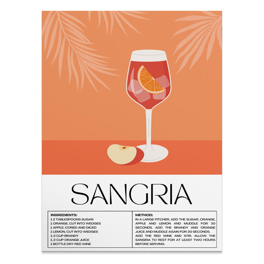 Premium Poster of Sangria Recipe Illustrated Decorative Kitchen Art Posters